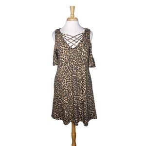 PinkBlush Cold Shoulder Leopard Print Maternity Dress Size Large NWT
